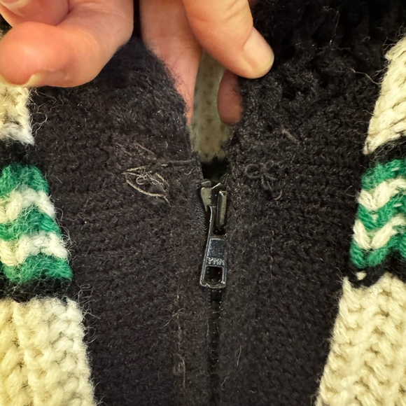 Eclectic Grandpa Chunky Knit Zip Cardigan Vintage Canadian Kurl King 60’s - Picture 7 of 11